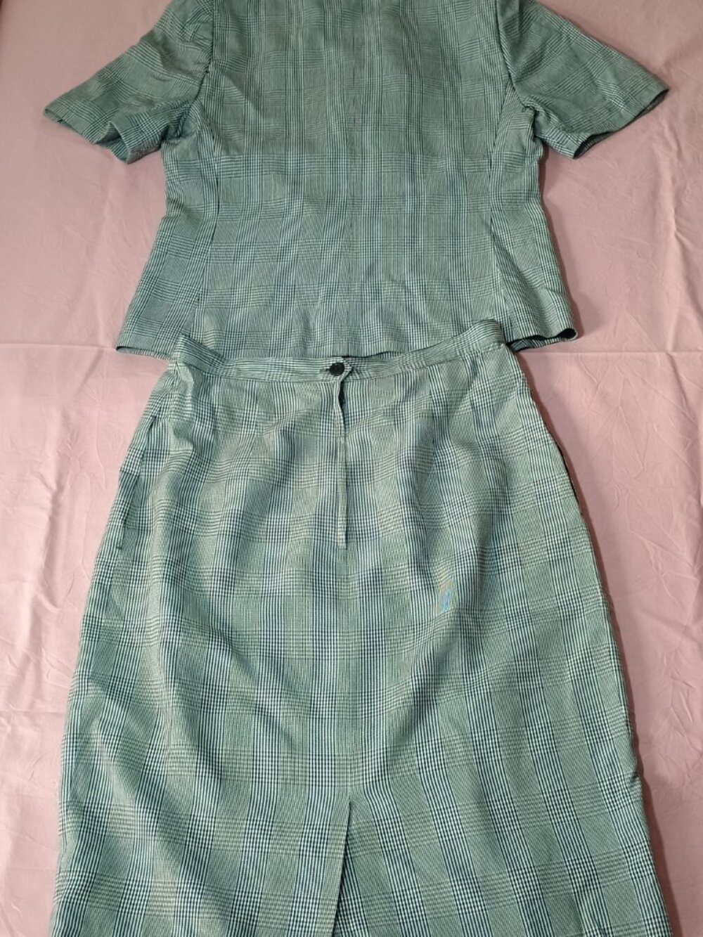 Le Suit 2 Pc women skirt suit 8P gray black plaid 2 pockets fully lined career - Picture 6 of 12